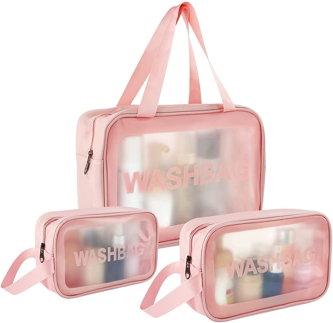 deevudi Clear Toiletry Bag, Wash Make Up Bag PVC Waterproof Zippered Cosmetic Bag, Portable Carry Pouch for Women Men (Set of 3 Bag Black)